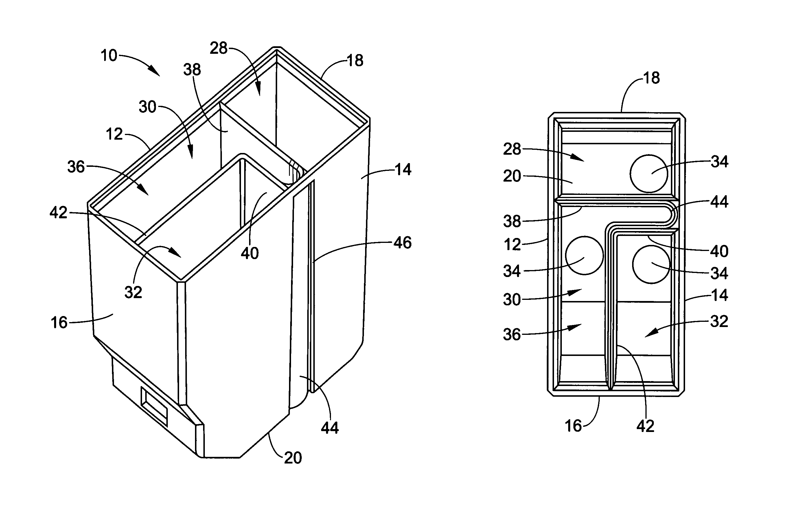 Partition structures for the interior of an ink container