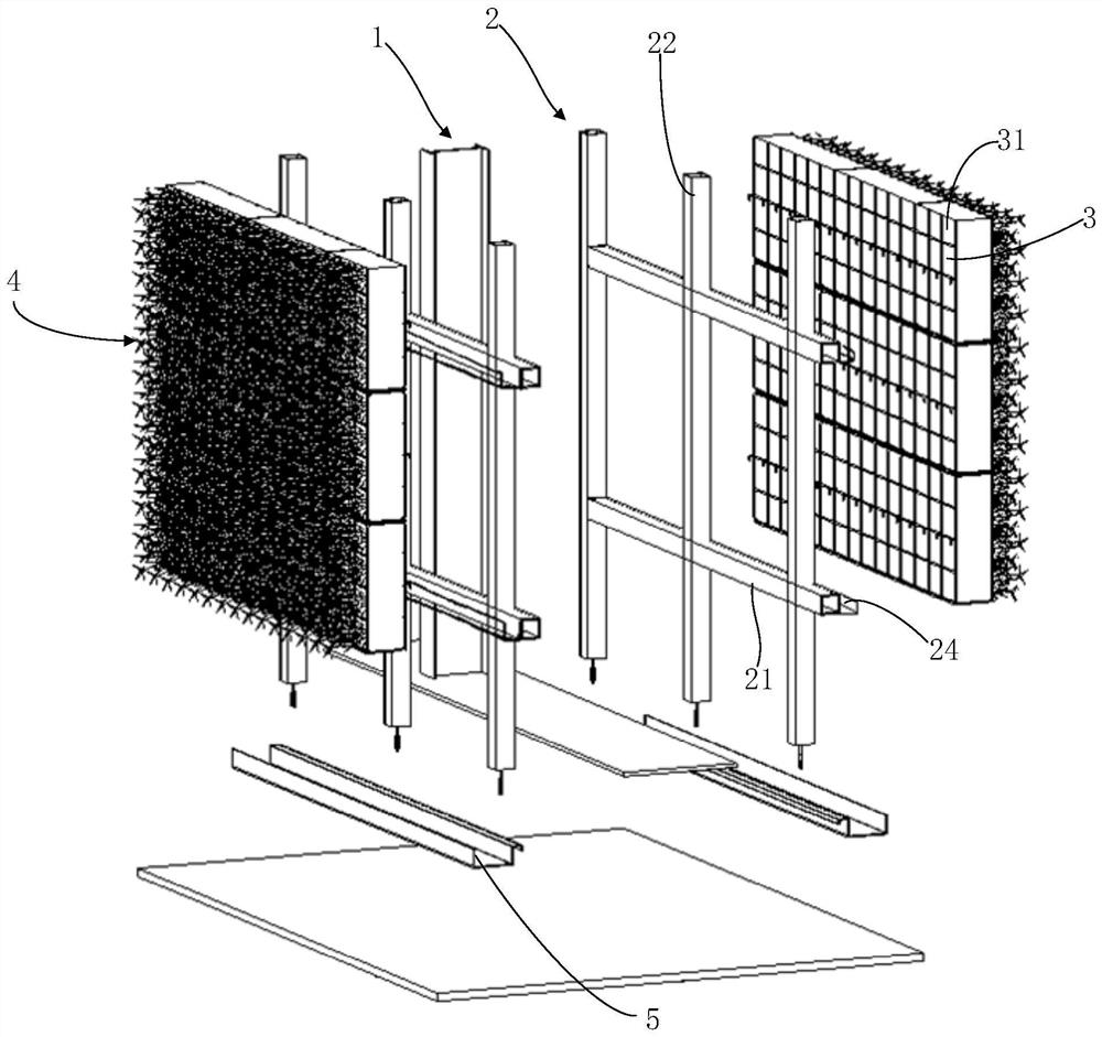 Modular planting system structure for vertical greening of wall surface and construction method thereof