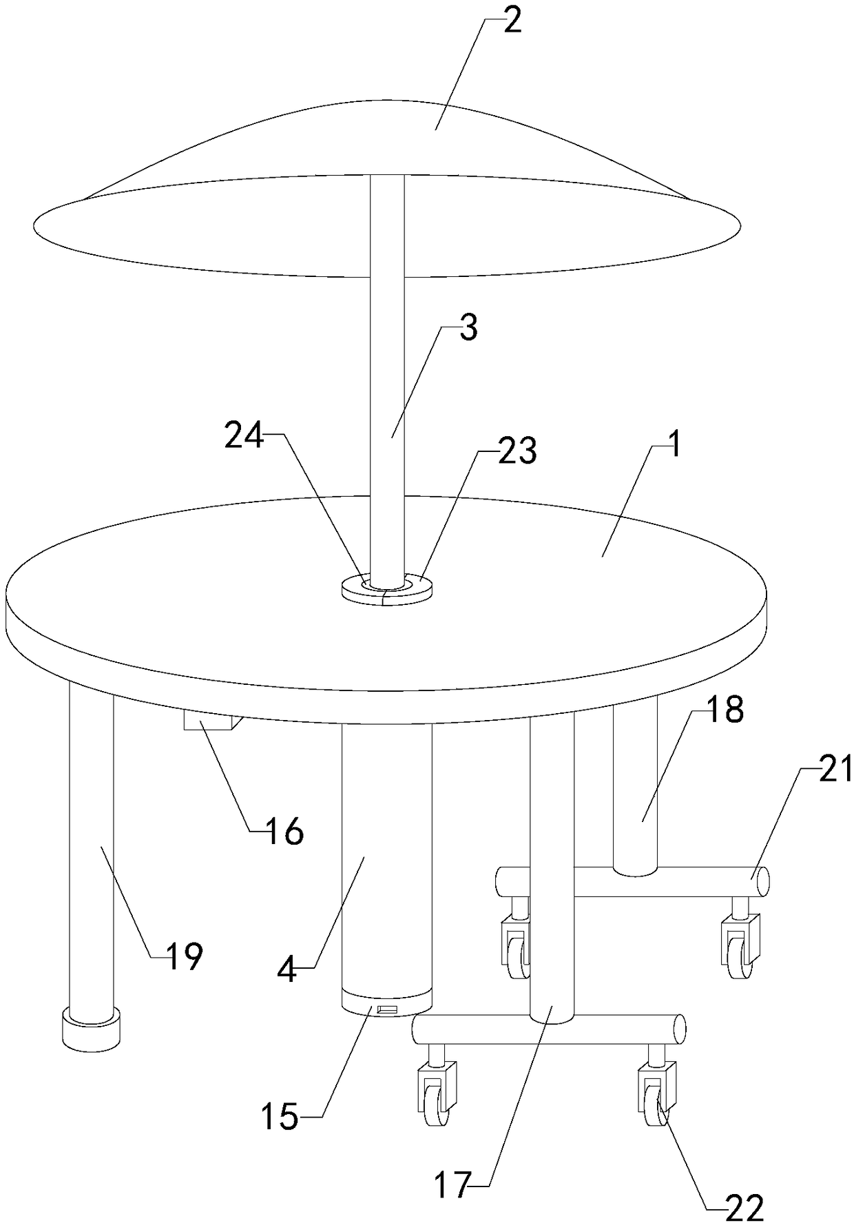 Folding table capable of lifting up and down folding umbrella