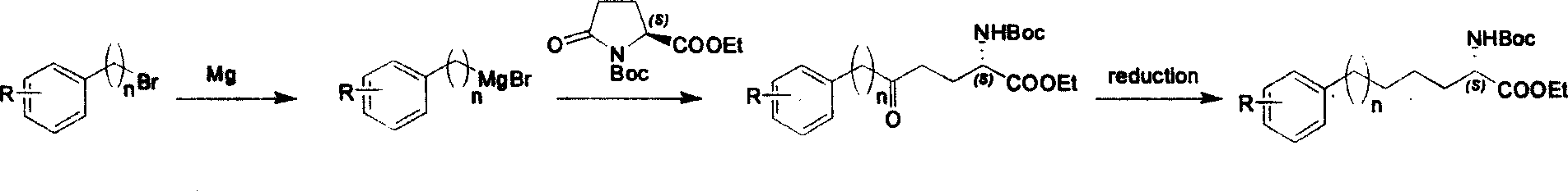 Method for synthesizing optically active derivative of omega - aryl ¿C (2S) ¿C N ¿C boc ¿Calpha amino acid