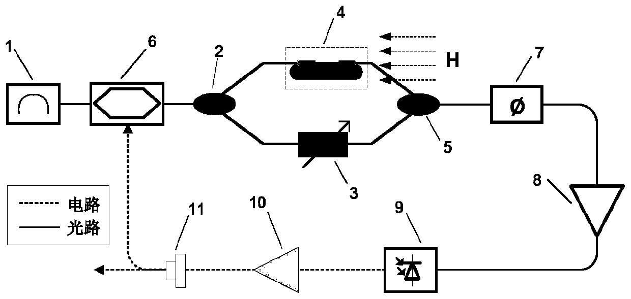 Photoelectric oscillator for measuring magnetic field and measuring method thereof