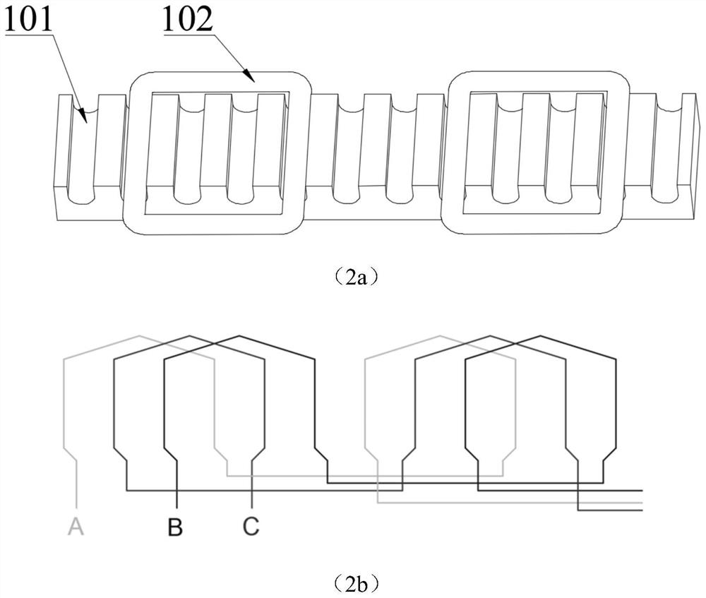 Long-stator linear motor structure for maglev train and maglev train