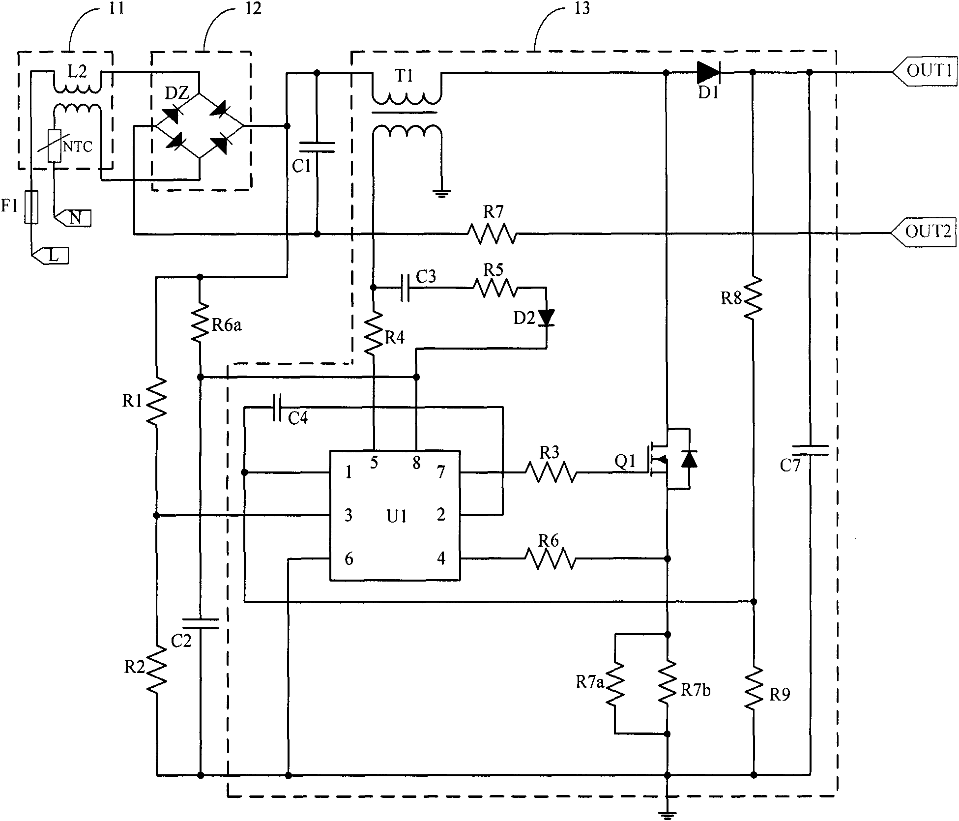 Fluorescent lamp electronic ballast and lighting device