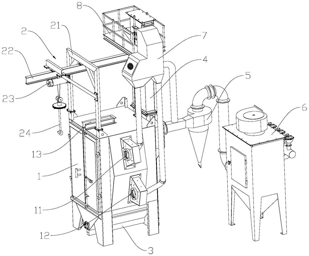 Hanging through type efficient shot blasting machine