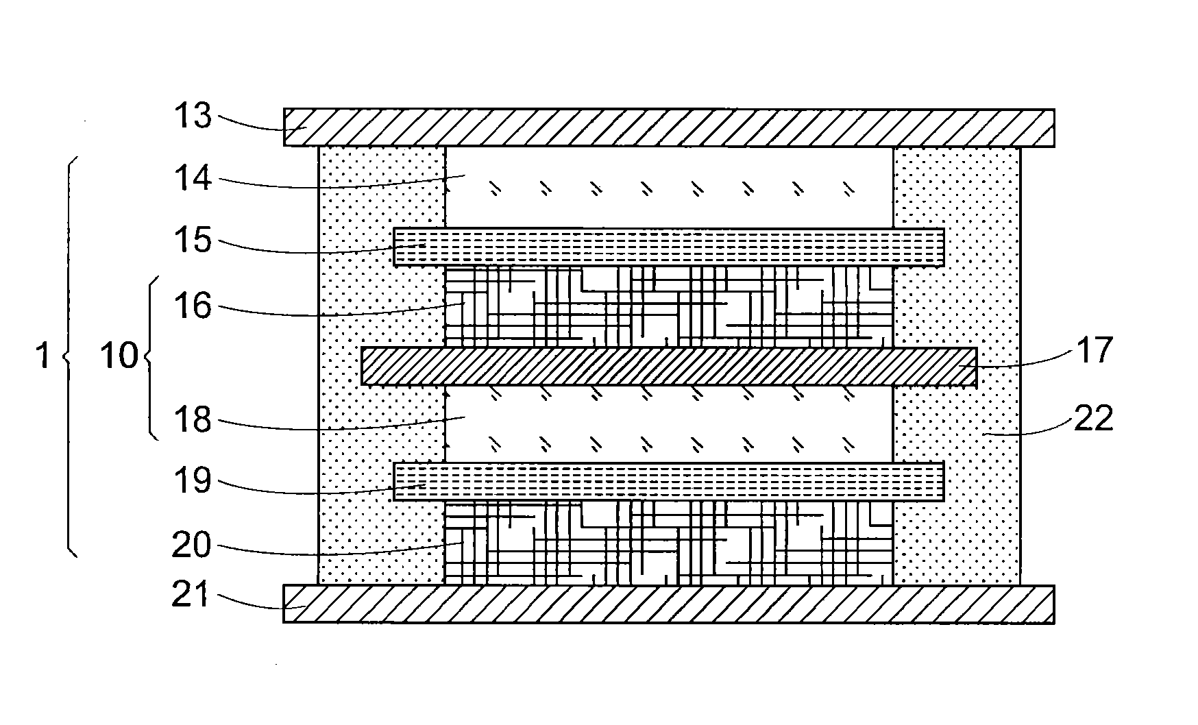 Bipolar electrochemical battery with an improved casing