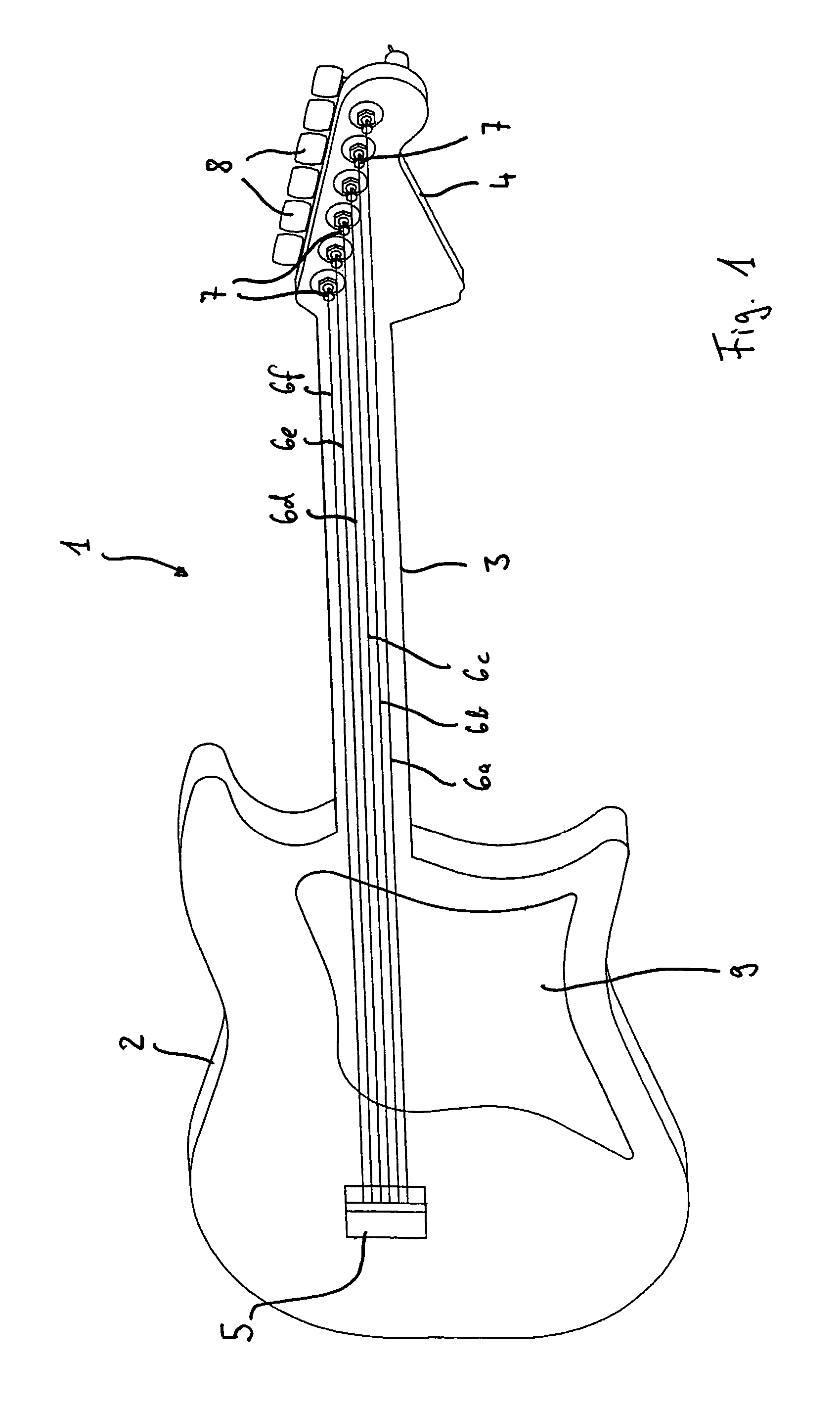 Device for adjusting the tension of the strings of a guitar or of a bass