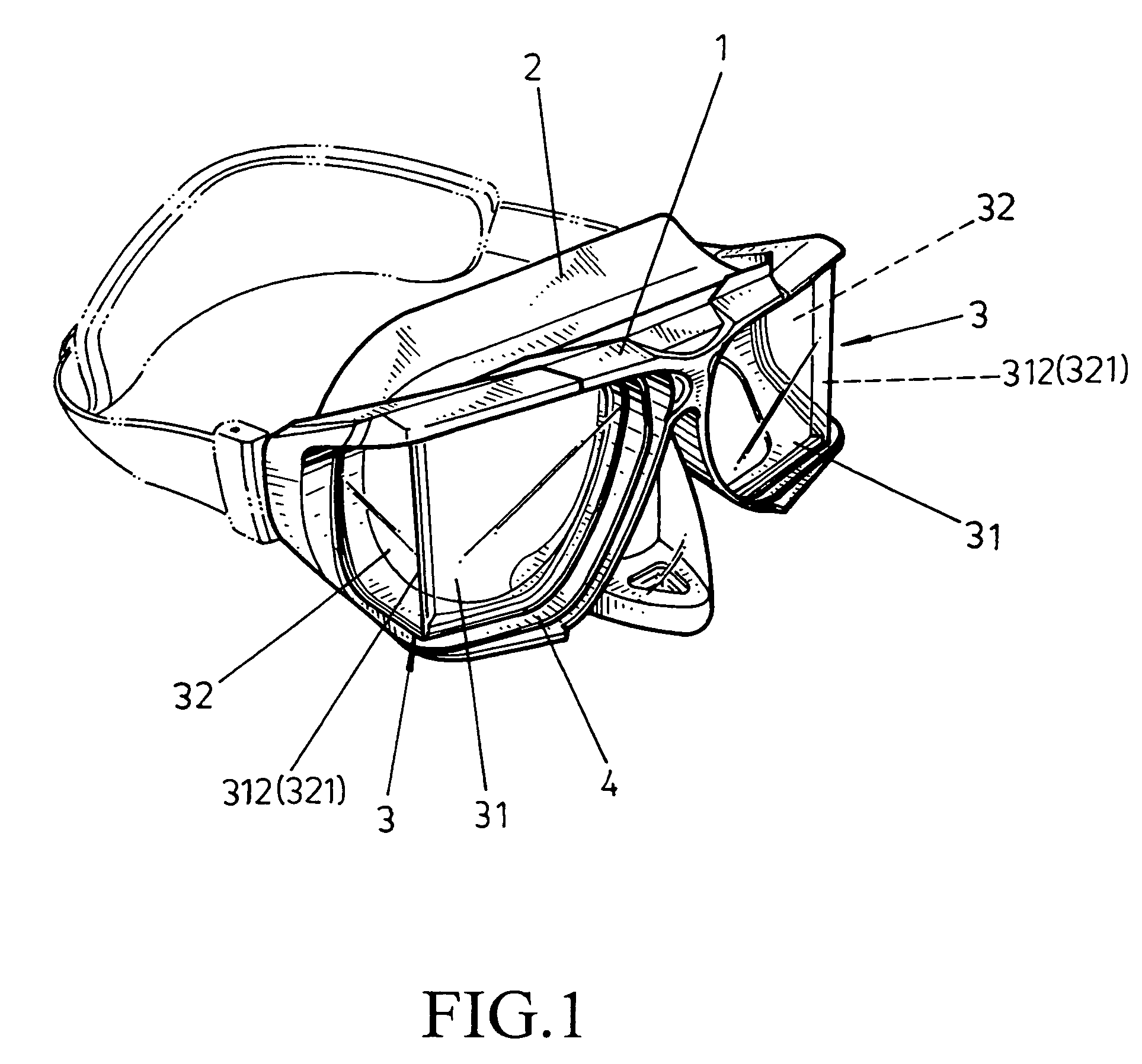 Near-sighted lens of wide-vision diving mirror