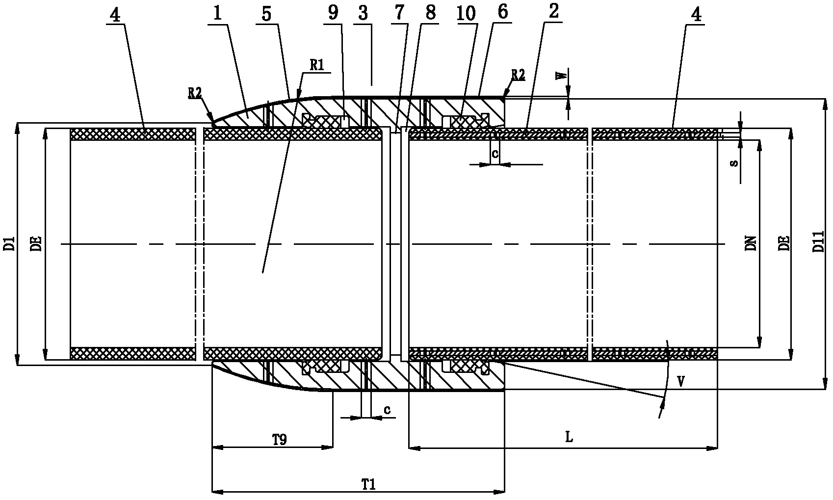 Bidirectional bell and spigot clad pipe based on enhanced steel skeleton and process for producing clad pipe