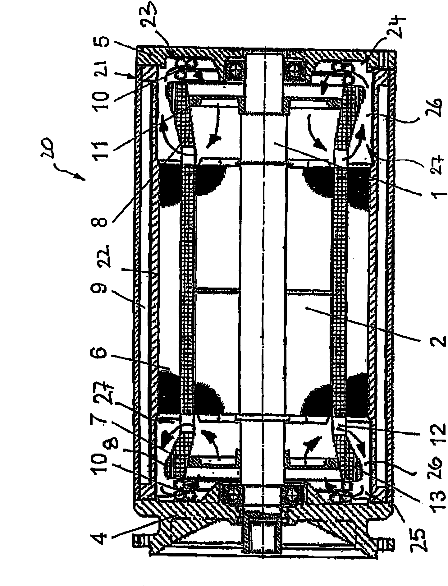 Liquid-cooled electric machine and method for cooling such electric machine