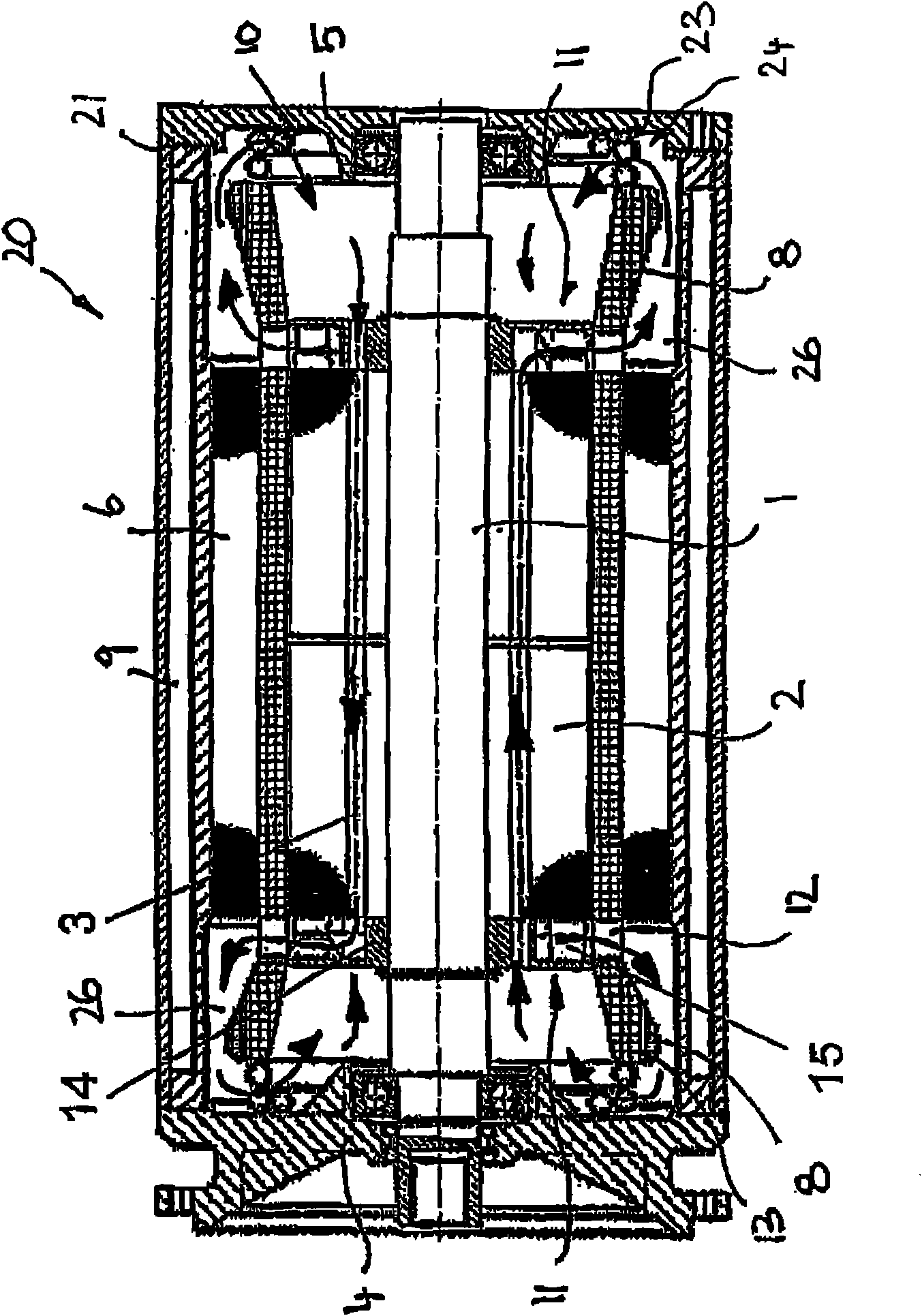 Liquid-cooled electric machine and method for cooling such electric machine