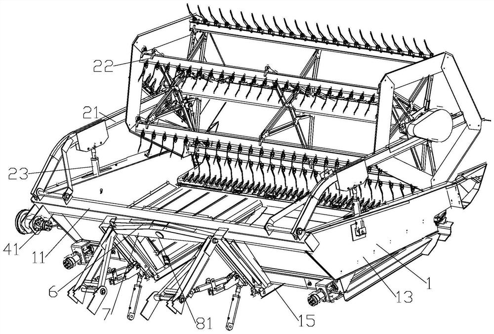 Full-hydraulic-drive high-ground-clearance central-laying rape cutting and drying platform