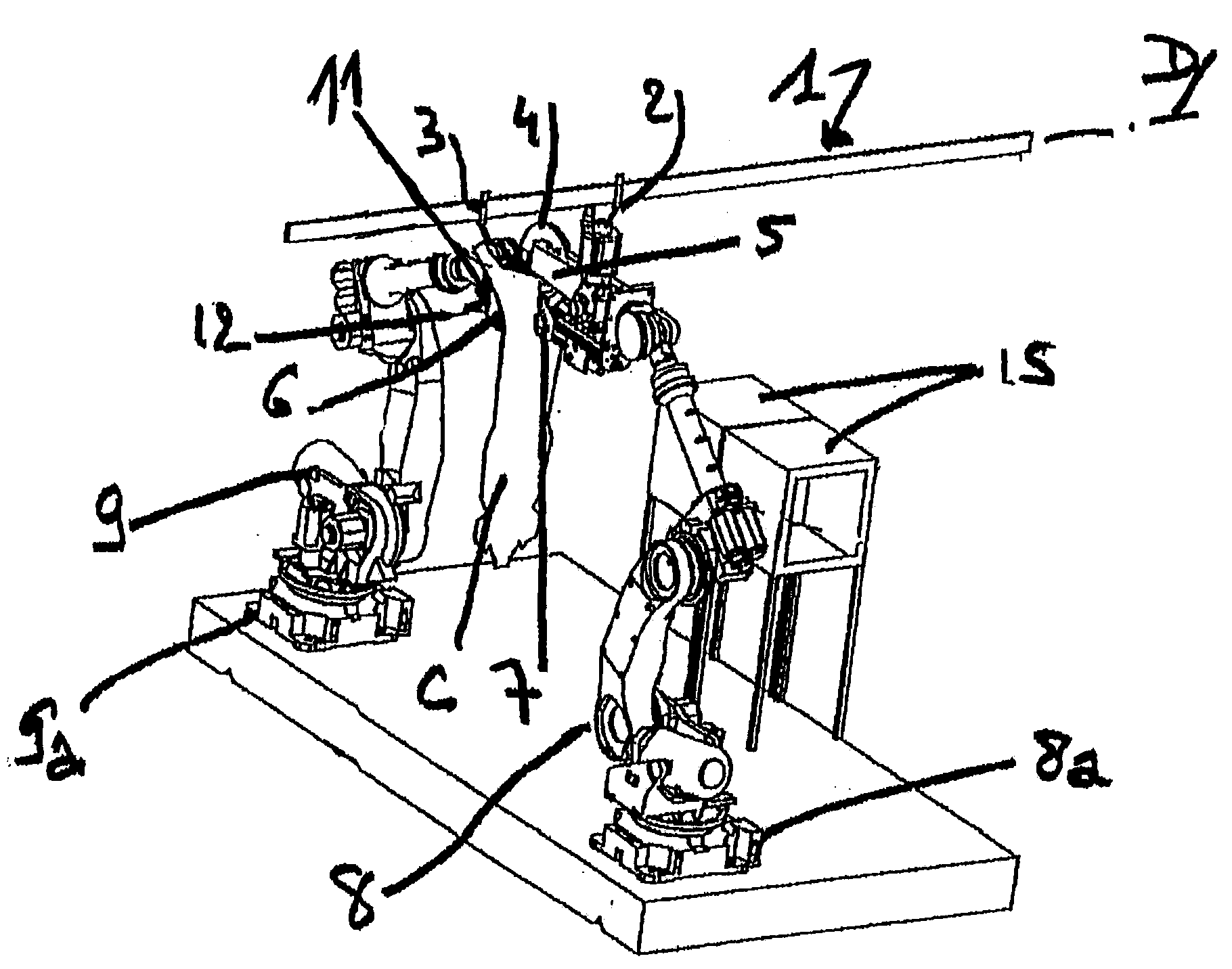 Installation for splitting hog carcasses or equivalent comprising one or more robots