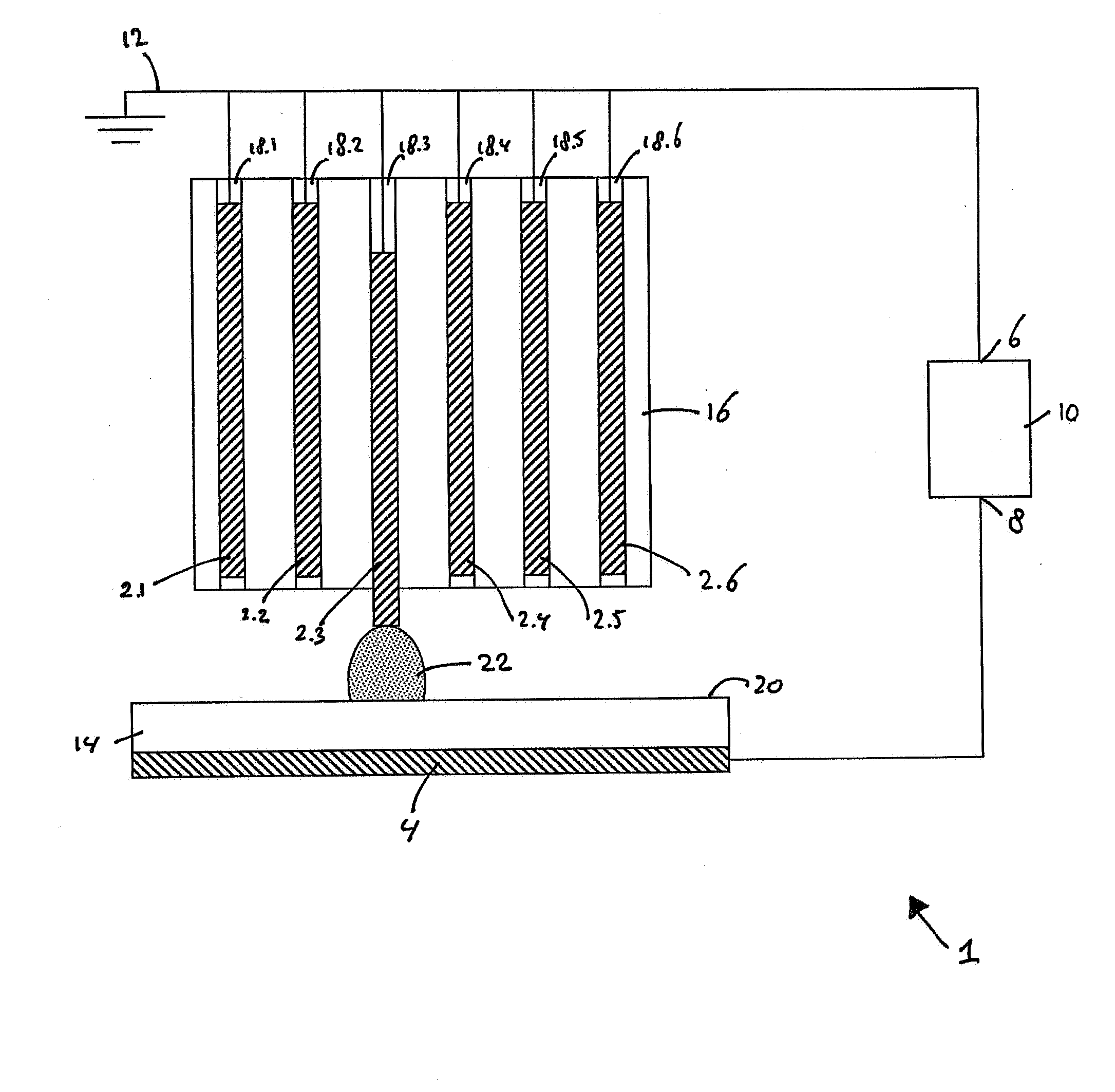 Device for generating a plasma discharge for patterning the surface of a substrate