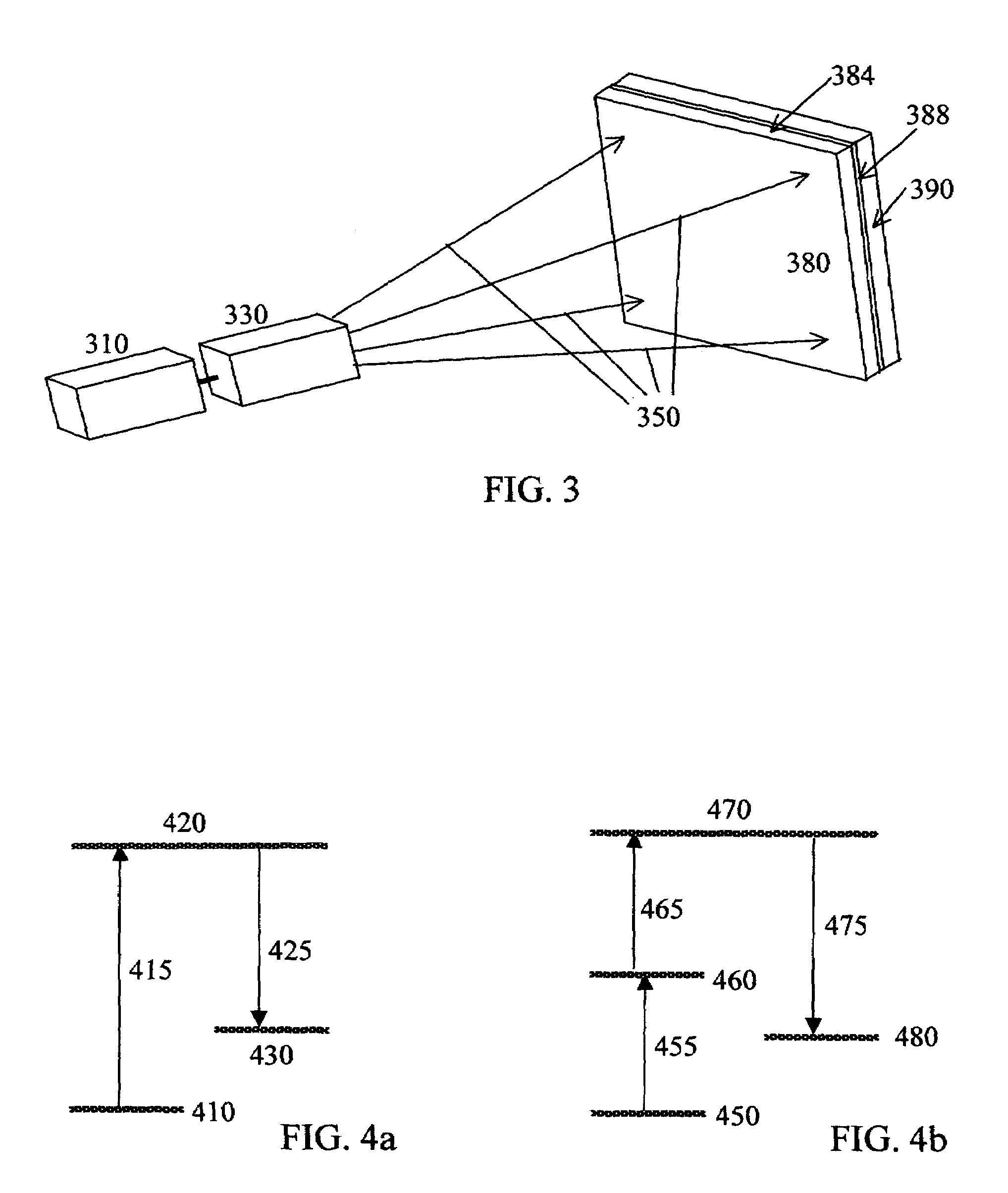 System and method for a transparent color image display utilizing fluorescence conversion of nano particles and molecules