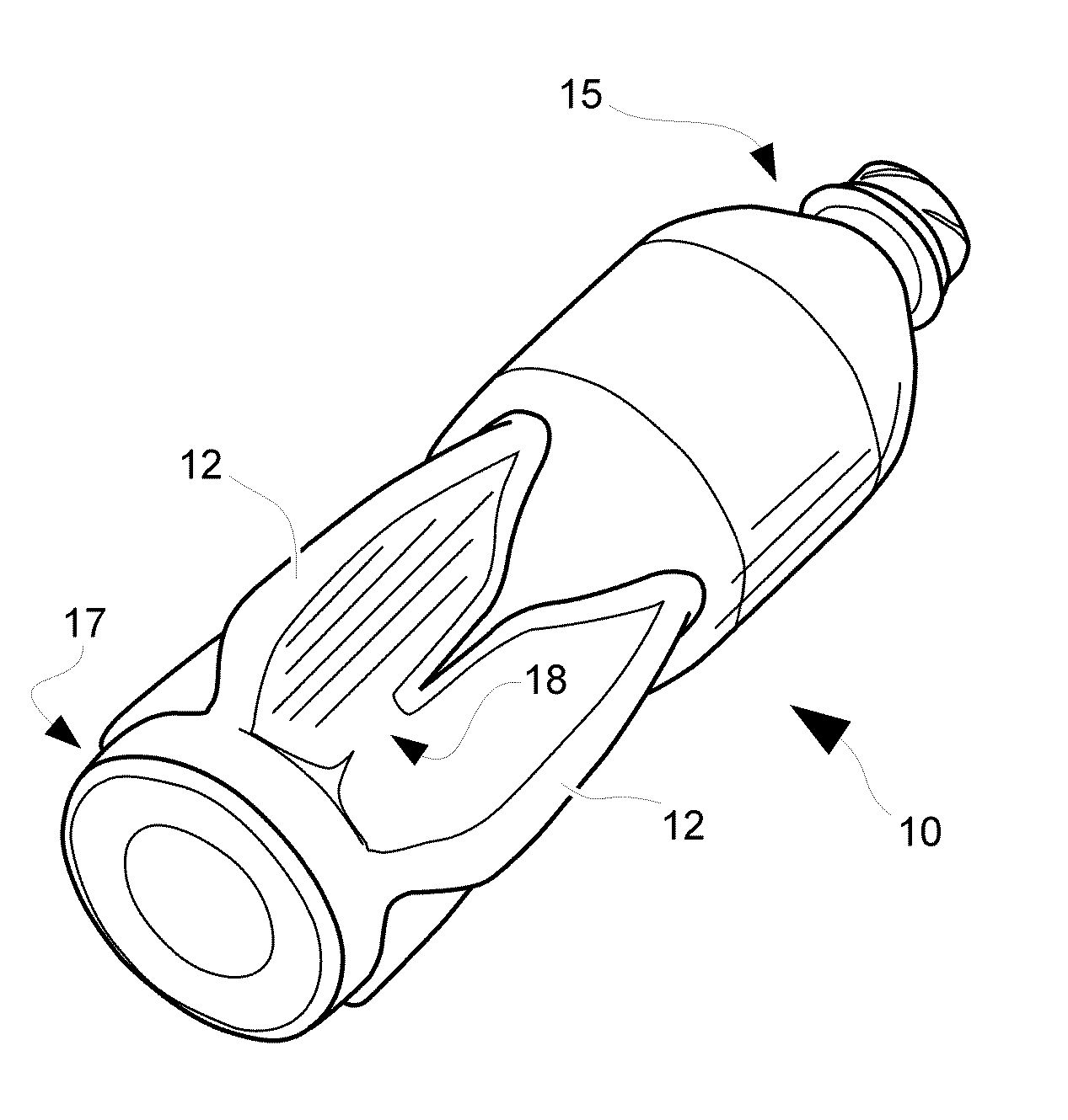 Thin-walled blow-formed tossable bottle with reinforced intra-fin cavities