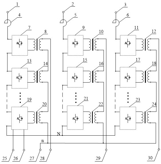 Dynamic voltage compensation device for AC/DC hybrid power distribution network and control method thereof