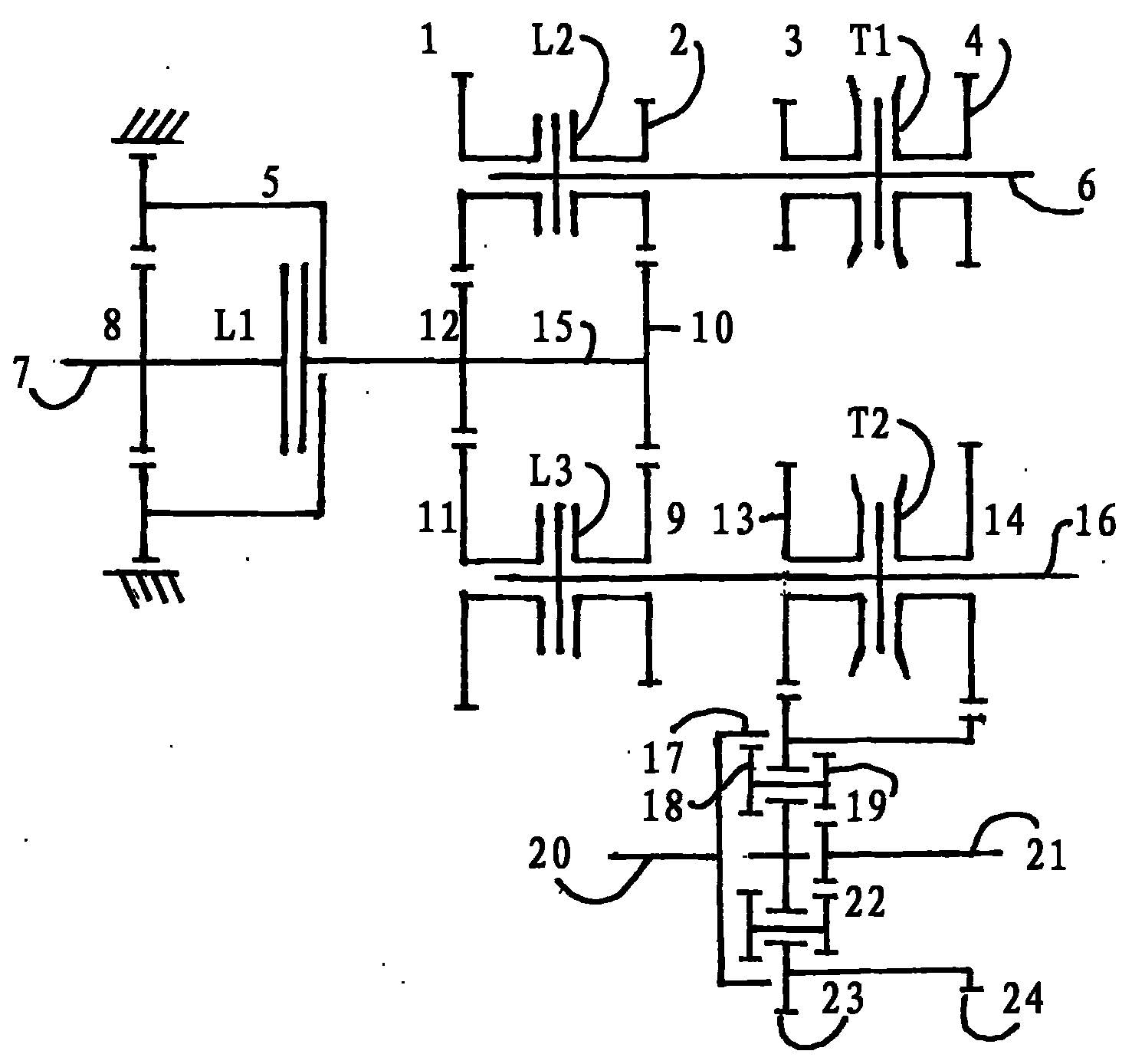 Dual clutch type variable transmission device with planetary gear train