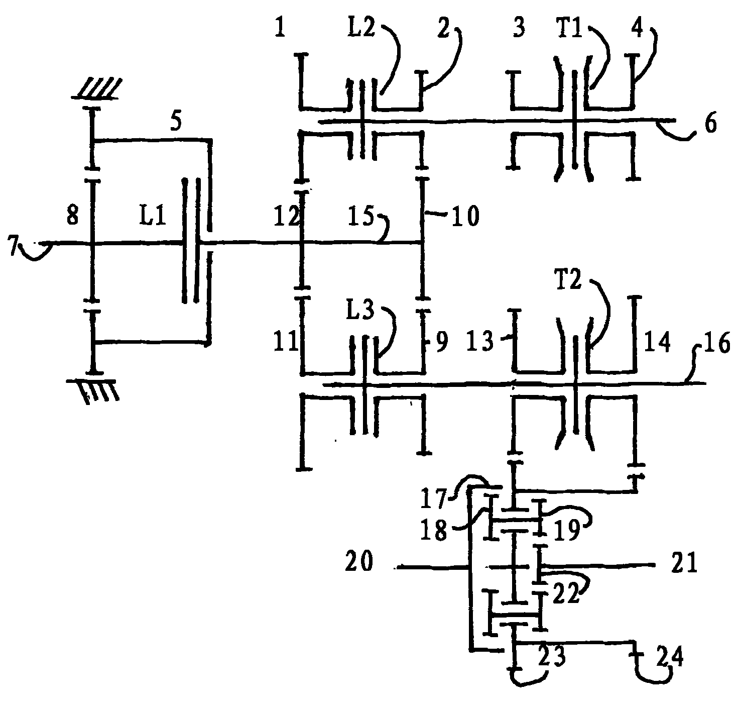 Dual clutch type variable transmission device with planetary gear train