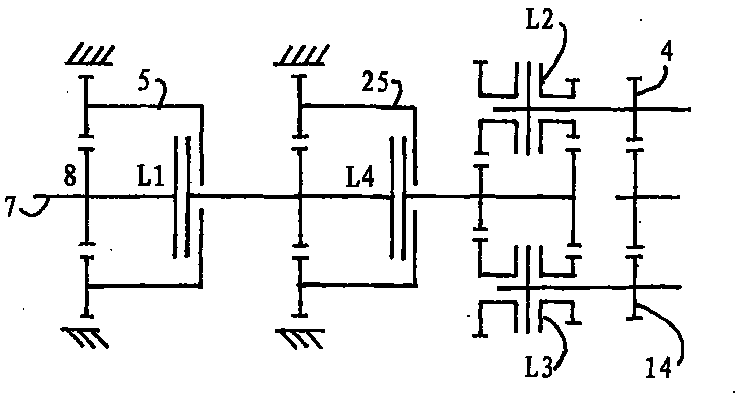 Dual clutch type variable transmission device with planetary gear train