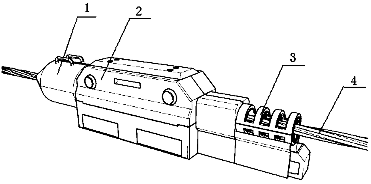 Integral aerial steel wire rope oil removing and lubricating device