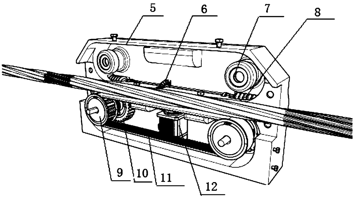 Integral aerial steel wire rope oil removing and lubricating device