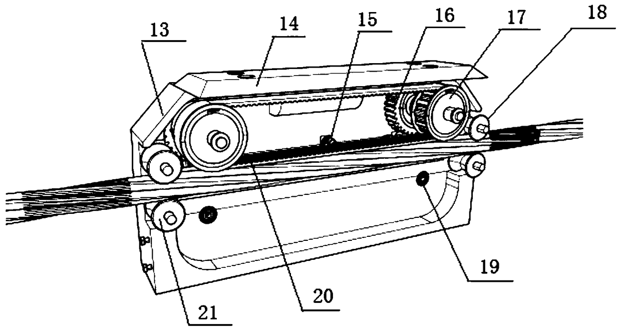 Integral aerial steel wire rope oil removing and lubricating device