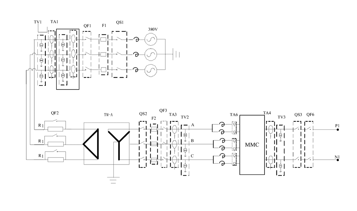 Real time dynamic physics simulation device of flexible DC transmission system