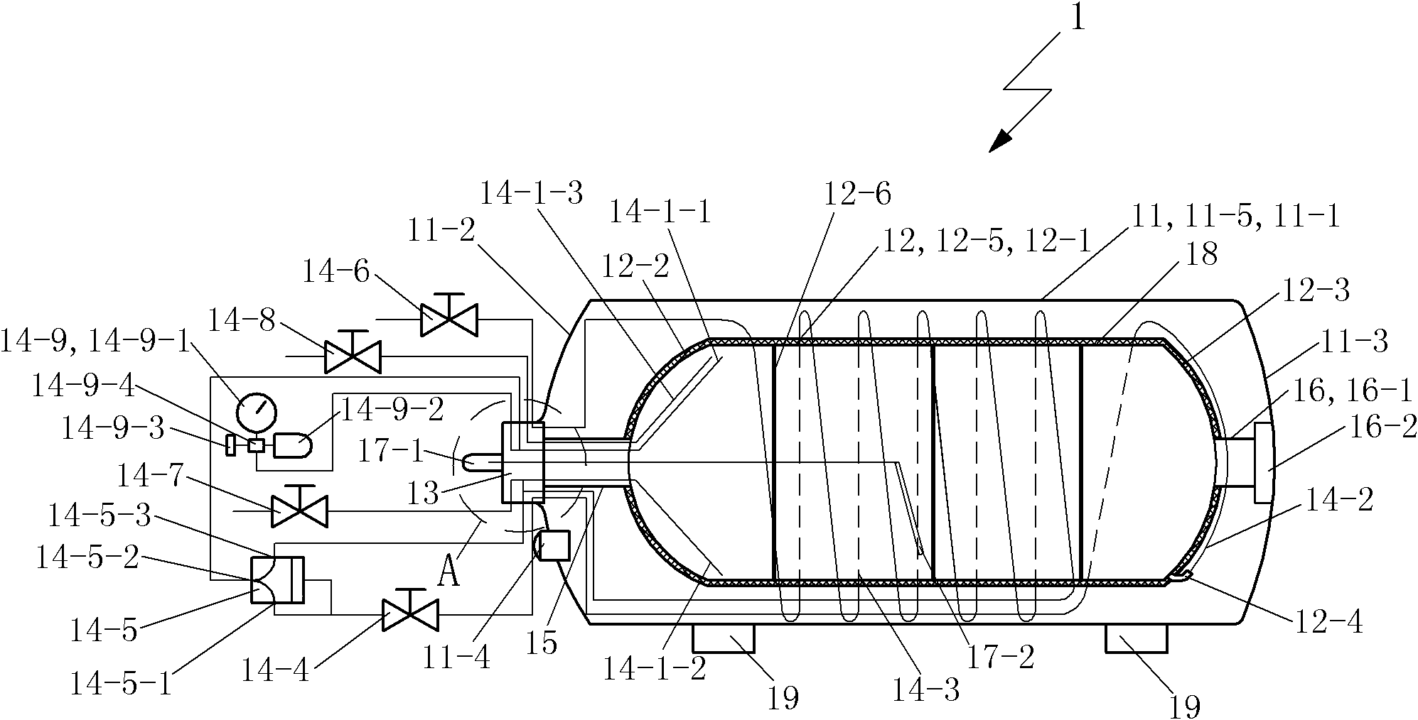 Horizontal low-temperature insulating air cylinder and vehicle power system taking gas as power source