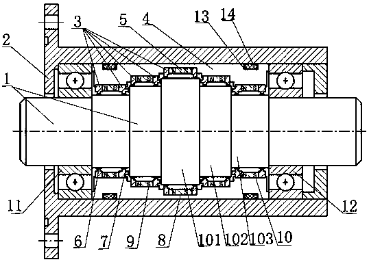 Mixed tooth split type magnetofluid seal device