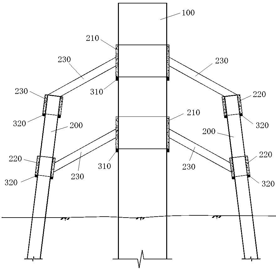 Pile foundation structure reinforced by single-pile foundation of offshore wind turbine generator set and construction method