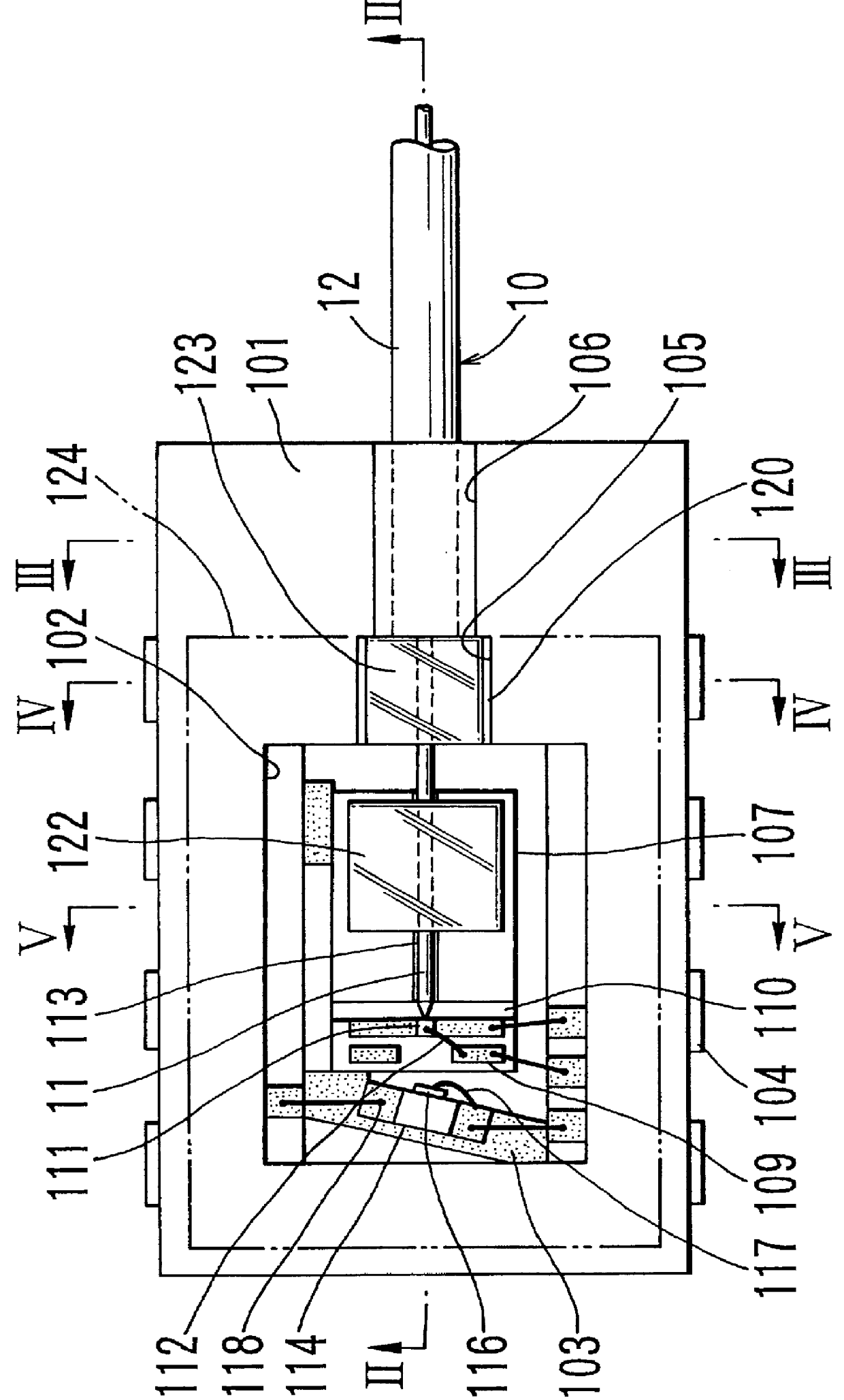 Optical fiber secured with a photosetting resin covered with a UV light-transmissive plate