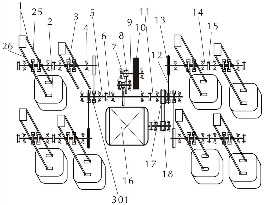 Multi-shaft and multi-floating-body wave power generating unit