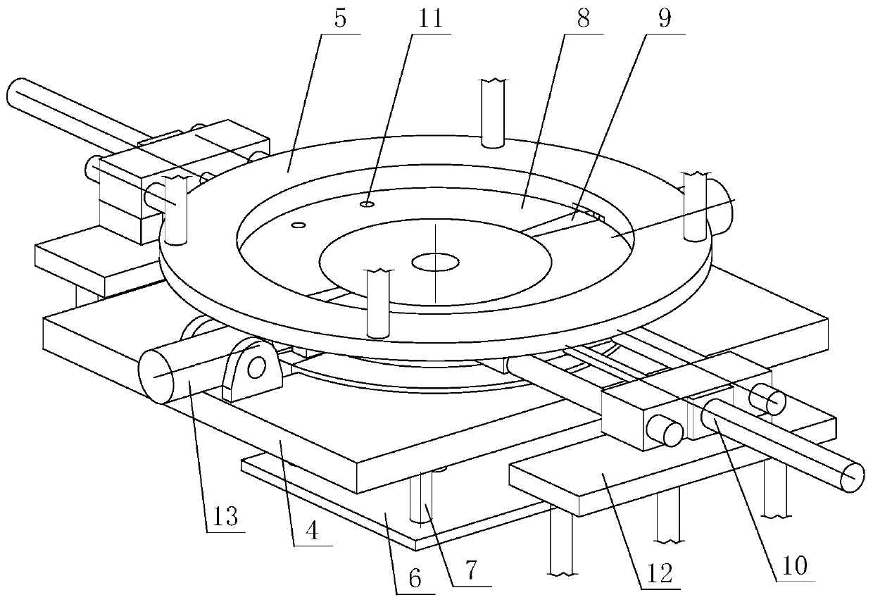 An automatic dismounting combined die of a shock-absorbing rubber bearing