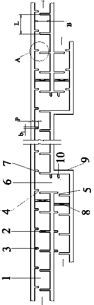 Vertical seam type fishway with bifurcation sections