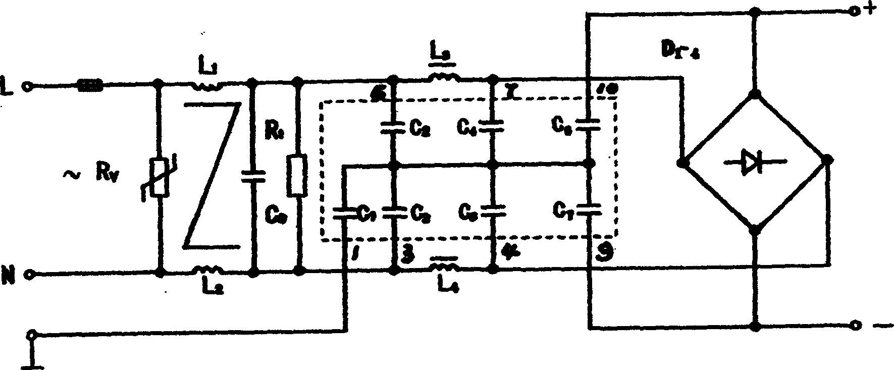 Electromagnetic compatible filter network and filter network module