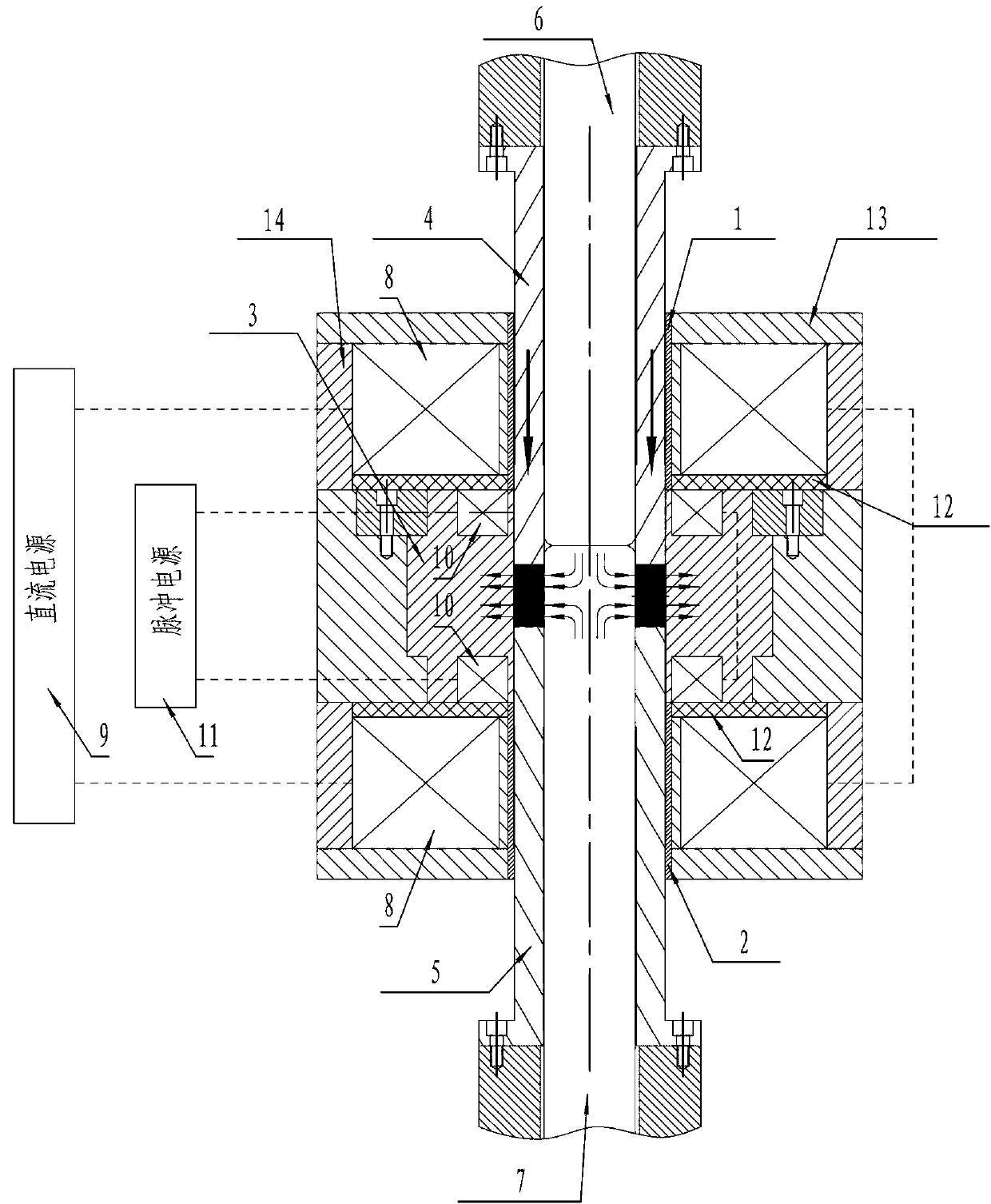 Anisotropism sintering rare earth permanent magnetic material radial orientation device and orientation method thereof