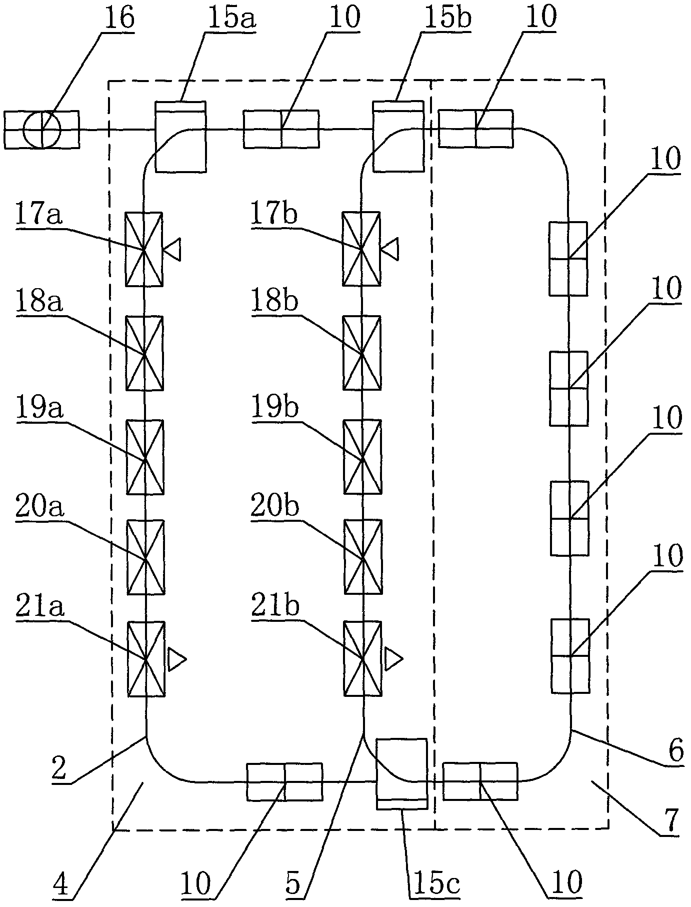 Synchronous transporting device of double trolley