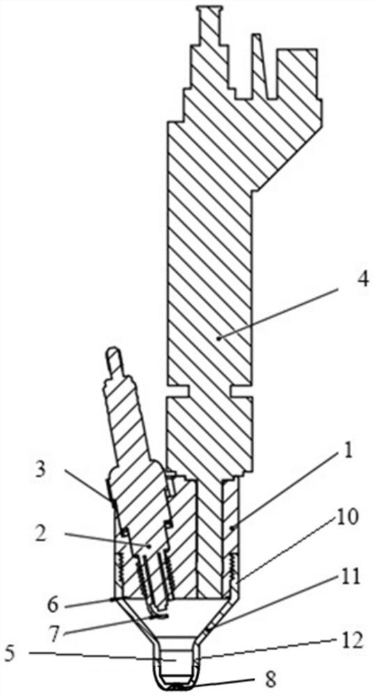 Gasoline engine ignition mechanism comprising pre-combustion chamber with shared jet orifice