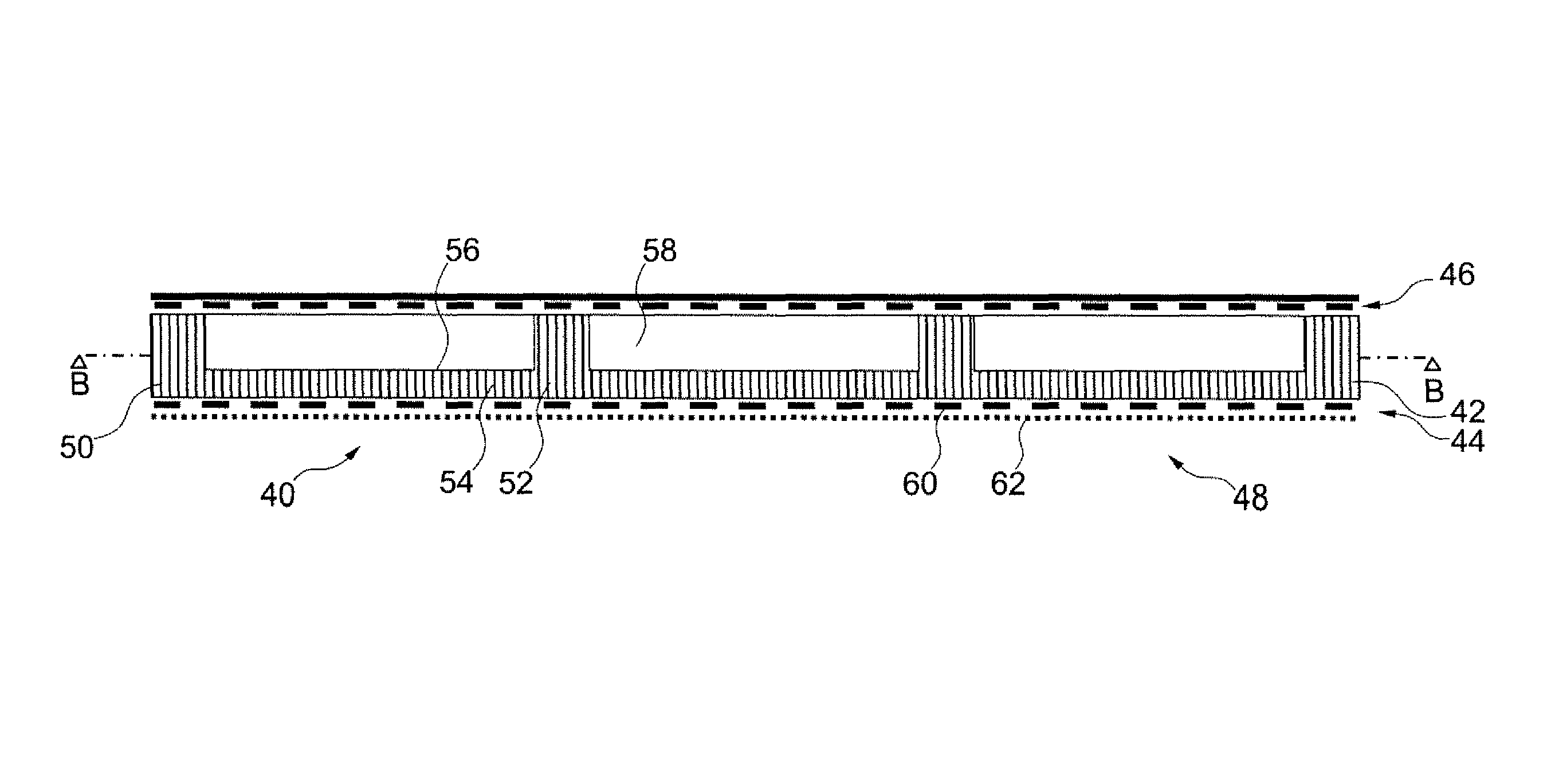 Aircraft cabin panel with core recesses for acoustic absorption