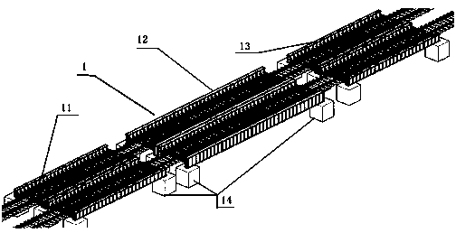 Combined type steel large cross beam erection multi-span make-shift beam line reinforcing method