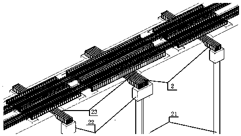 Combined type steel large cross beam erection multi-span make-shift beam line reinforcing method