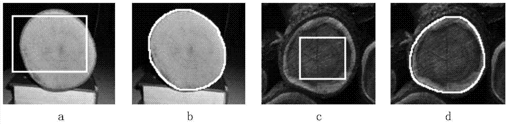 Log end surface image partitioning algorithm for improving active contour model based on circle constraint