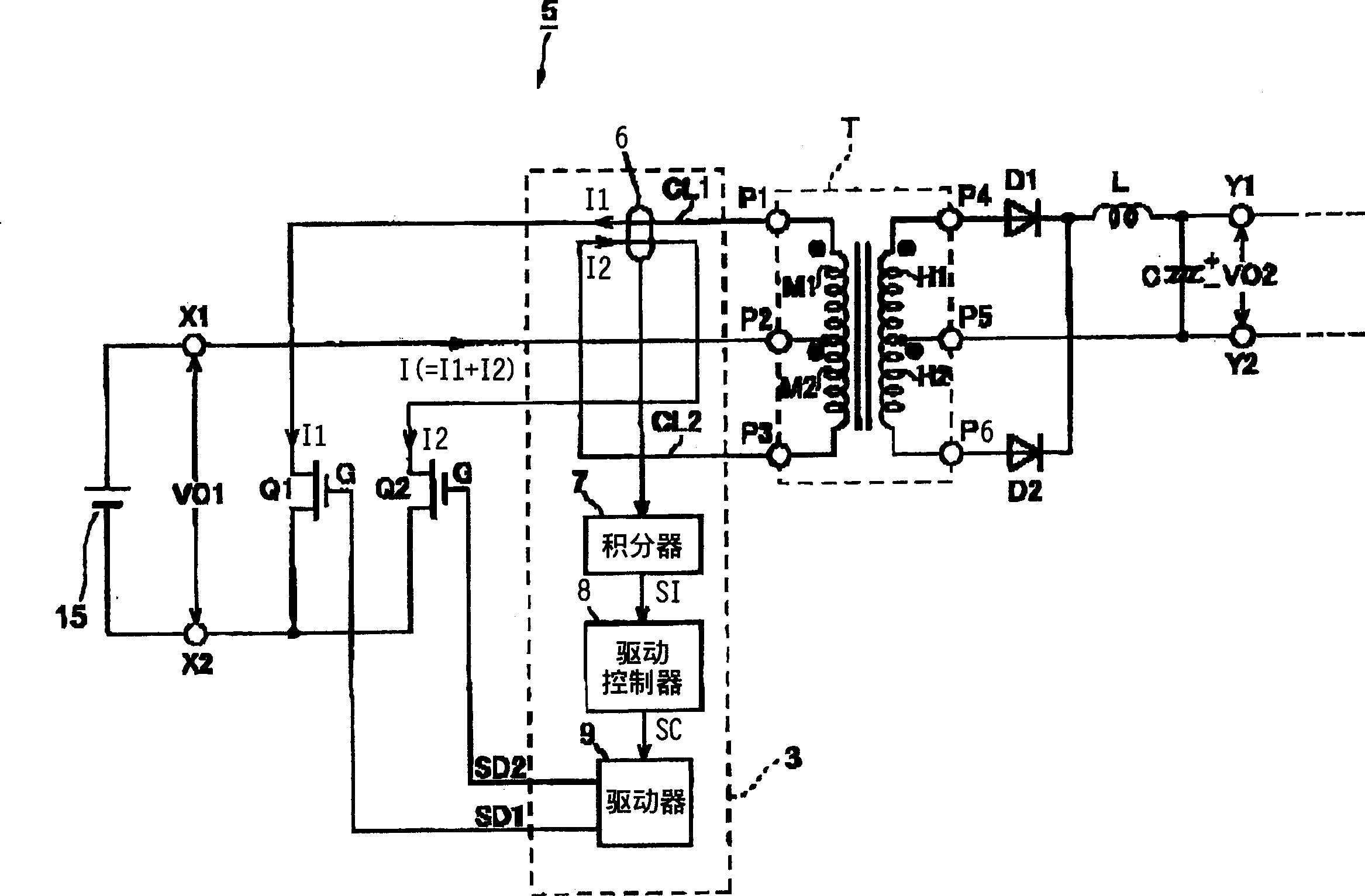 Transforming device of push-pull circuit type