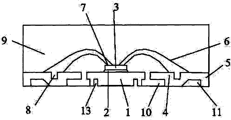 Packaging part with double-row pins and four flat and pin-free surfaces and production method thereof