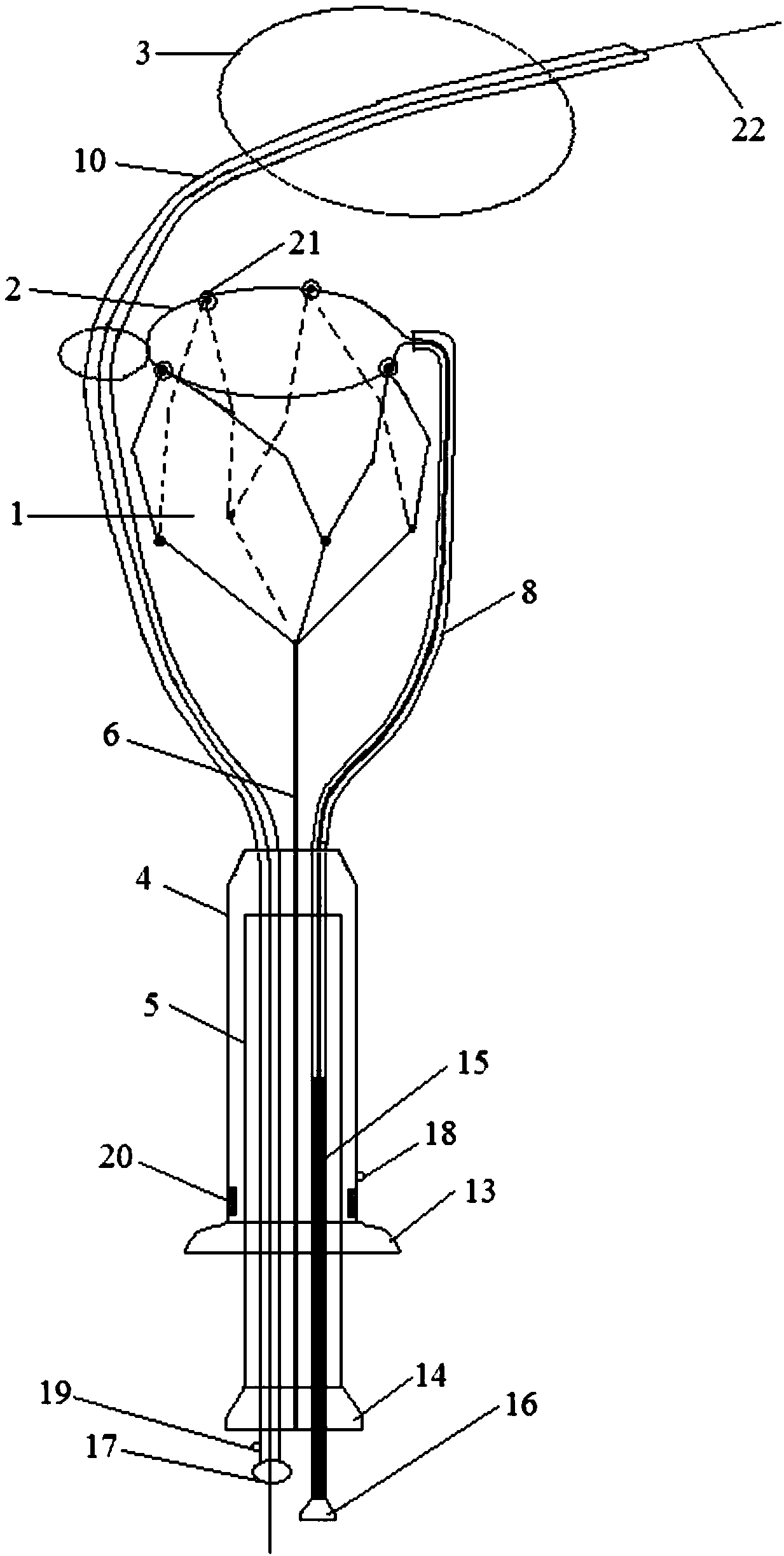 Cyathiform stone removing mesh basket with ball bag