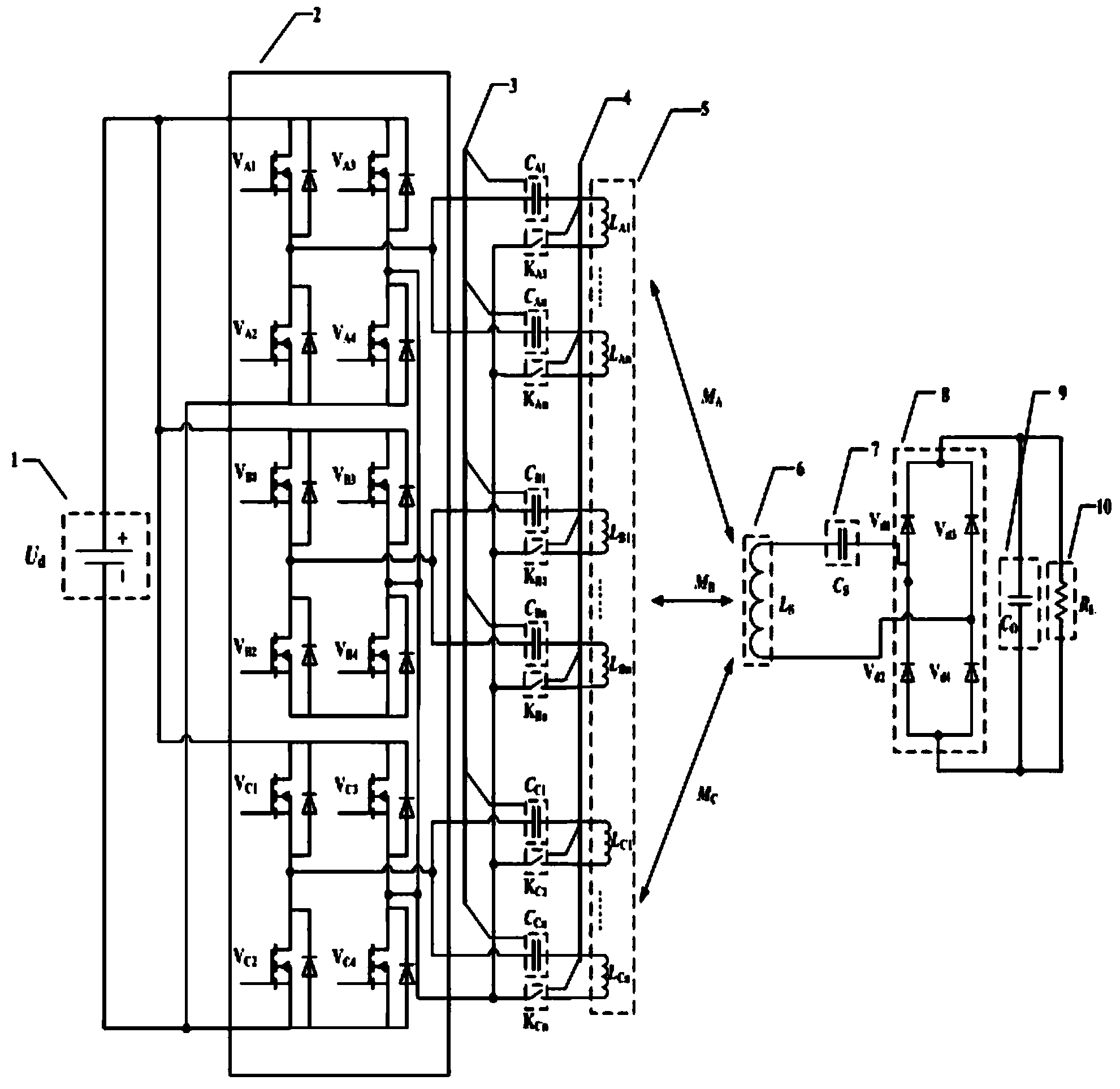 Three-phase wireless power supply system load position detection and control method