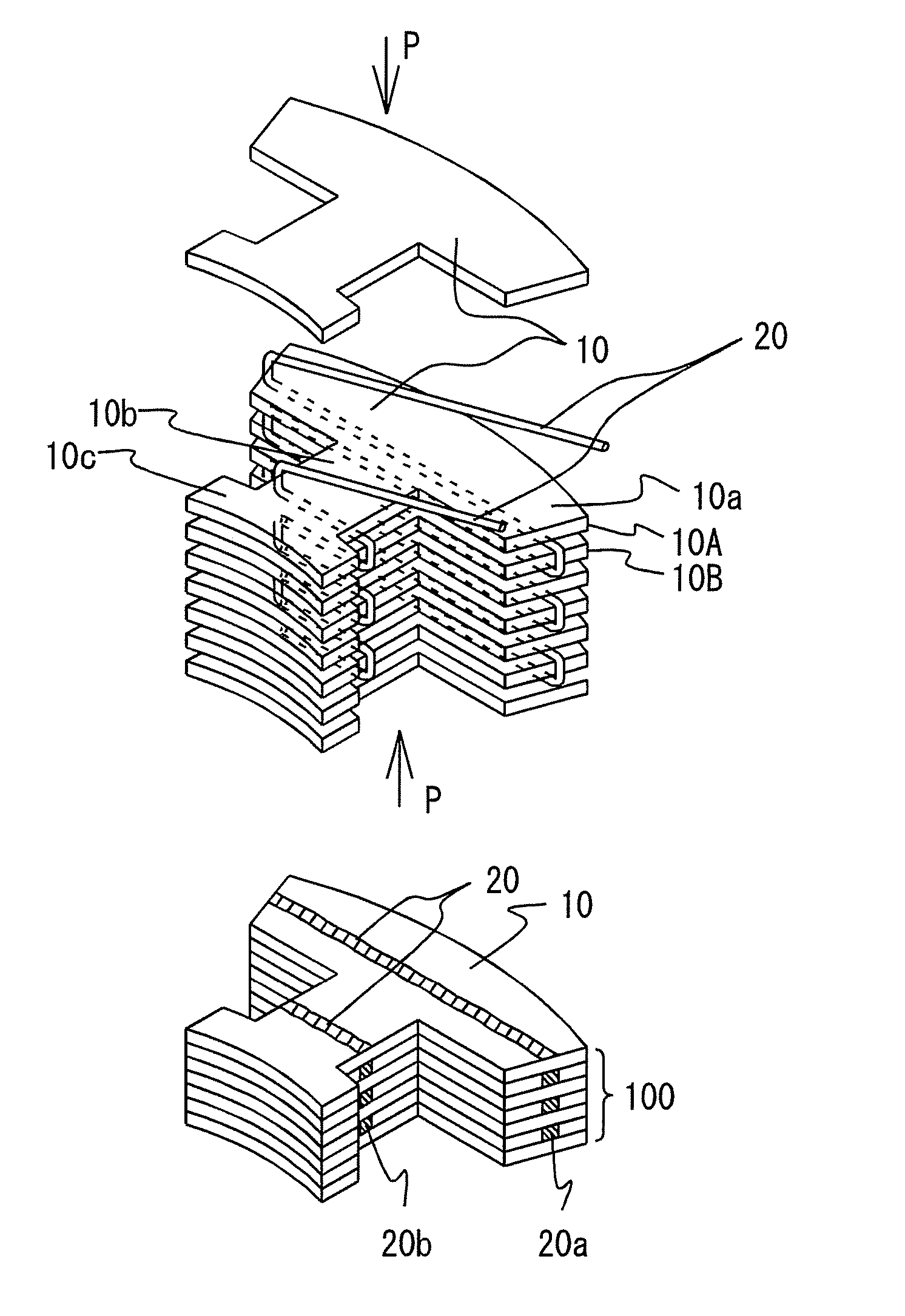 Laminated core, method and apparatus for manufacturing laminated core, and stator