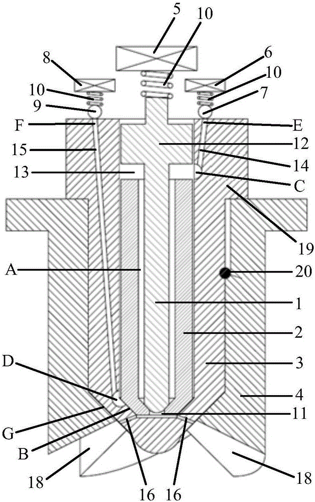 Close-range collision type double-fuel engine nozzle component