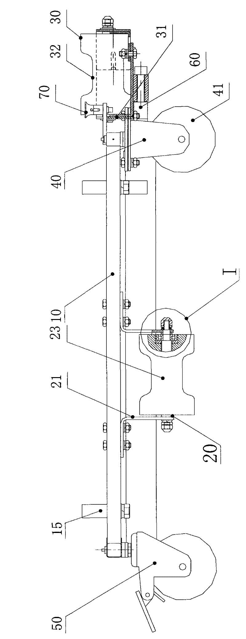 Double-rail travelling wheel carriage and railway lighting lamp