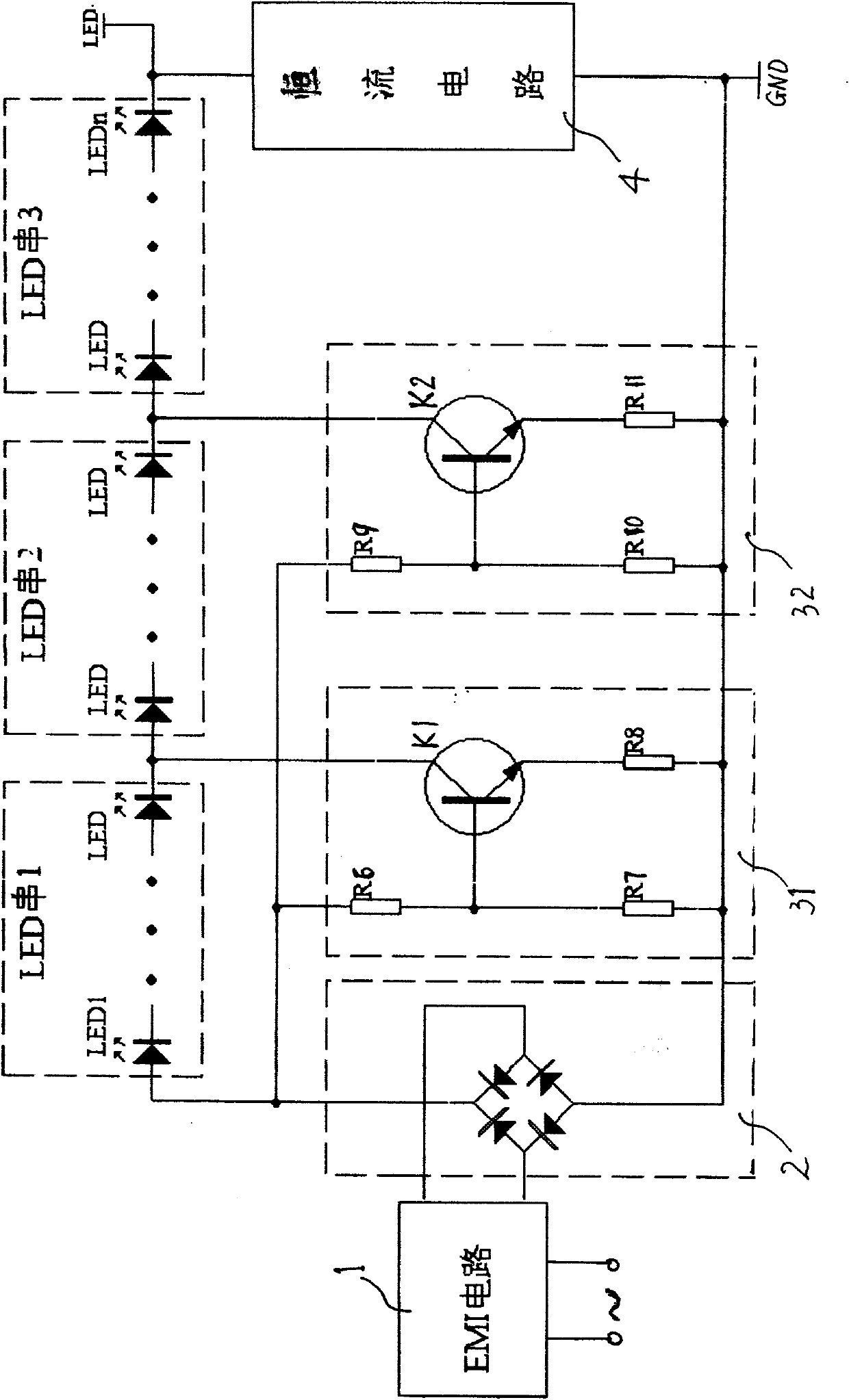 Constant-current controller topology circuit powered directly by alternating current power supply for LED lighting lamp